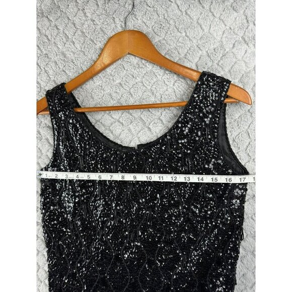 Macys Sequin & Bead Sleeveless Top Vintage Size 36 100% Wool 100% Rayon Black - Picture 8 of 9